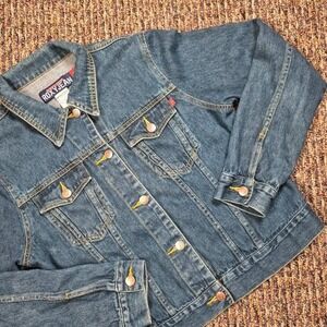 Roxy Jeans‎ L Womens Vintage Denim Jacket 90s Blue Trucker Cotton Y2K